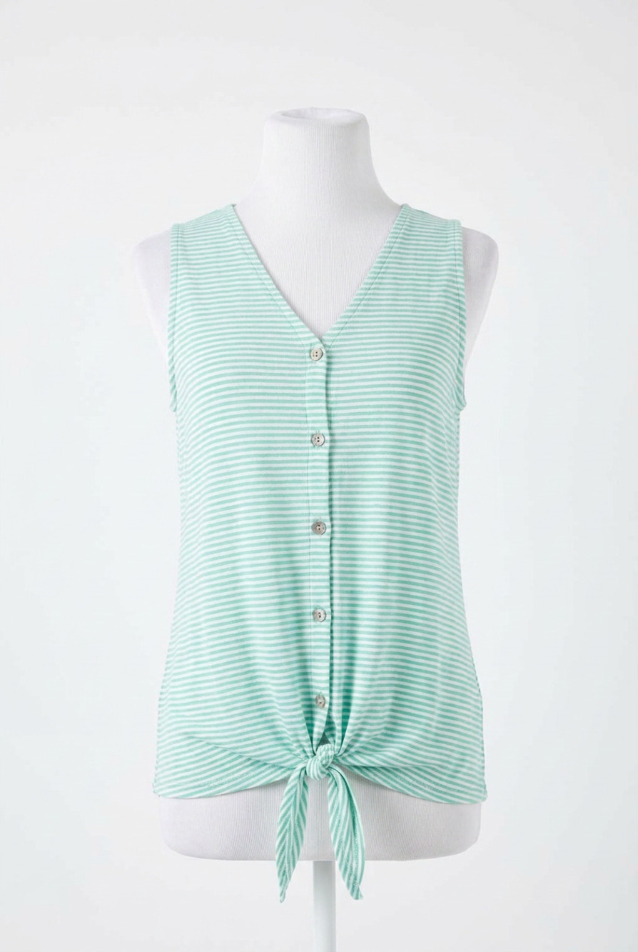 NEW HAPTICS striped button front tie tank top in mint